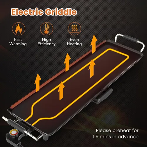 Vista 6 de COSTWAY Parrilla eléctrica de 27 pulgadas, parrilla Teppanyaki extragrande con temperatura ajustable, superficie antiadherente, asas aisladas