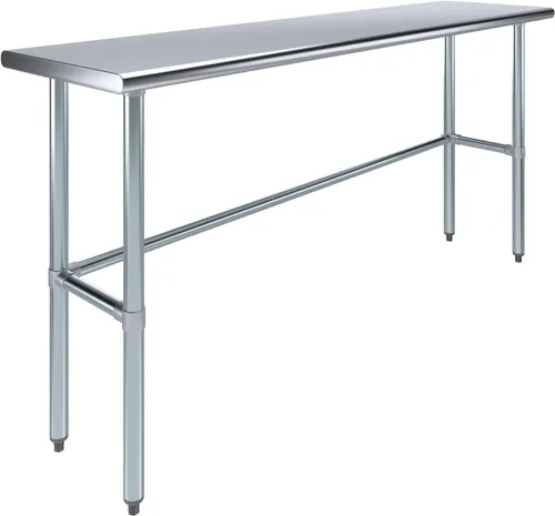 Vista 8 de Mesa de trabajo de acero inoxidable de 60" × 14" con base abierta – Certificada NSF Mesa comercial estrecha para preparación con patas galvanizadas