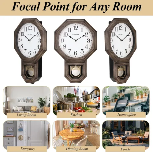 Vista 5 de CLXEAST Reloj de Pared de Péndulo, Relojes de Pared de Péndulo Regulador de Escuela Grandes para Decoración de Sala de Estar, Plástico con Acabado