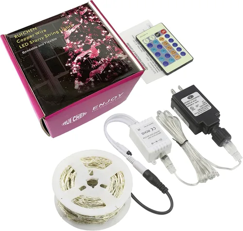 Vista 9 de RUICHEN Guirnalda de 500 luces LED de 165 pies, impermeable, regulable, cadena de luces de luciérnaga con control remoto para Navidad, boda, fiesta