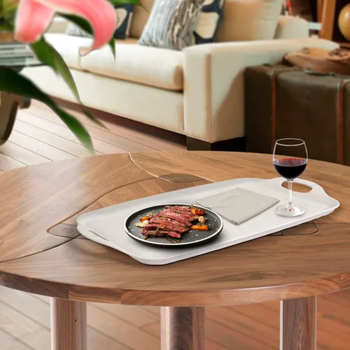 Vista 3 de TP Bandeja para servir con asas, juego de 2 platos rectangulares grandes de melamina, color blanco (19 x 12 pulgadas)