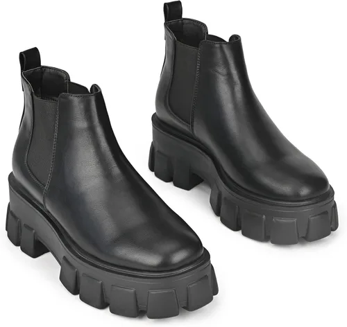 Vista 2 de Botines con cordones Chelsea Combat Chunky Plataforma para mujer en Negro (ROTA)