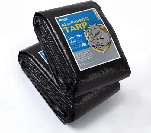 Vista 107 de GUARD SHIELD Lona resistente de 12 x 16 pies, cubierta de lona de polietileno negra y plateada impermeable, gruesa, multiusos, de 25/64 pulgadas