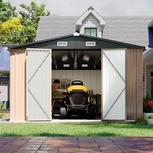 Vista 99 de Cobertizo de almacenamiento de metal negro de 10 x 10 pies, cobertizo de herramientas duradero para exteriores con construcción de acero resistente