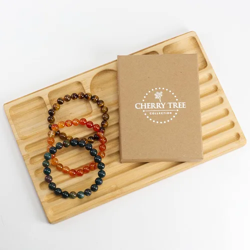 Vista 5 de Cherry Tree Collection Gemstone - Small, Medium, Large Sizes - 3 Beaded Bracelet Set With Gift Box - Bracelets For Men, Women, and Teens - 8mm Beads