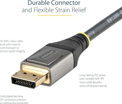 Vista 2 de StarTech.com Cable DisplayPort 1.4 de 1 pie (11.8 in), 8K 60Hz HDR10, video UHD 4K 120Hz, cable DP 1.4