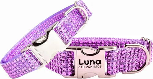 Vista 19 de Collar de perro con diamantes de imitación, hebilla grabada y opciones de correa, collares de perro brillantes a la moda, joyas brillantes