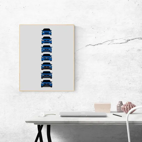 Vista 6 de Custom Car Posters Póster hecho a mano compatible con Honda Civic Type-R Generations e impresión de Civic Type R