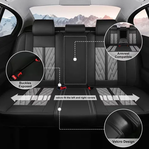 Vista 3 de Juego completo de fundas de asiento para automóvil para Mazda 3 Sedan/Hatchback 2007-2019, cojines de asiento de cuero transpirables e impermeables