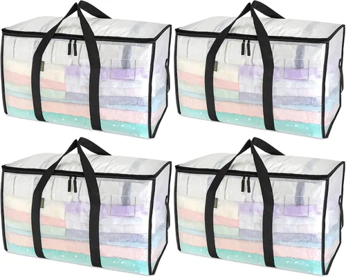 Vista 32 de BALEINE Paquete de 6 bolsas de mudanza de gran tamaño con asas reforzadas, bolsa de almacenamiento resistente para ropa, suministros de mudanza