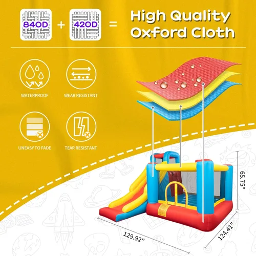 Vista 4 de JOYMOR Casa de Rebote Inflable, Castillo Hinchable para Saltar con Centro de Juego y Soplador de Aire, Tobogán Saltarín, Adecuado para Bebés