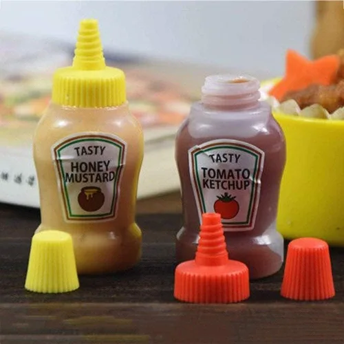 Vista 2 de Mini botellas de salsa de tomate, 0.8 onzas líquidas, rellenables, para condimentos, aderezos de ensalada, tomate, ketchup de mayo, jarabe de mayo
