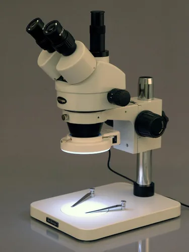 Vista 4 de Microscopio digital profesional con aumento estereoscópico AmScope SM-1TS-144S-5M, Oculares WH10X, aumento 7X-45X, acercamiento del lenta 0.7X-4.5X