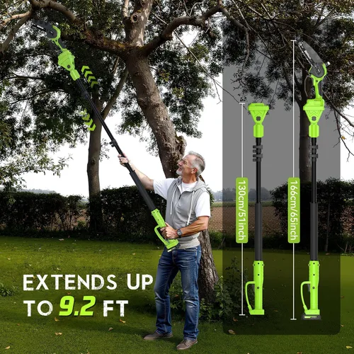 Vista 2 de Sierra de poste eléctrica 2 en 1 sin escobillas de batería de 21 V inalámbrica con poste giratorio de 15 pies de alcance máximo, correa de hombro