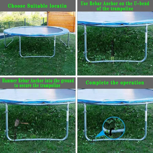 Vista 5 de Paquete de 12 estacas de viento para trampolines, 12 pulgadas, extra resistentes, recubiertas en forma de U, anclajes de acero para decoración