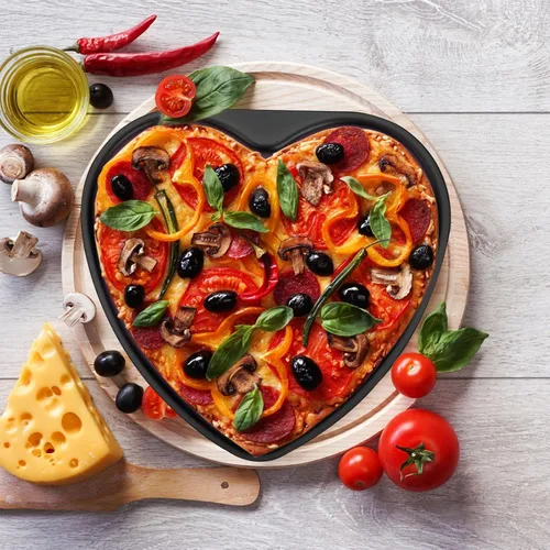 Vista 5 de Nuogo Paquete de 3 moldes de aluminio con forma de corazón de 8 pulgadas, moldes para hornear para el día de San Valentín, cumpleaños, bodas, latas