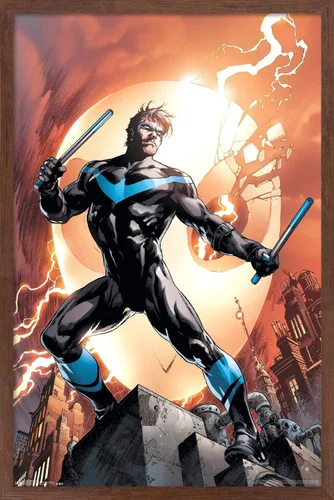 Vista 17 de Trends International DC Comics Nightwing - Póster de pared de fuego, 14.725 x 22.375 pulgadas, versión enmarcada de madera de granero Versión