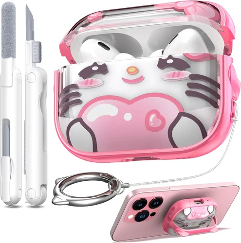 Vista 34 de RFUNGUANGO AirPods Pro - Funda transparente de TPU suave con kit de limpieza y llavero, compatible con Magsafe, funda protectora compatible