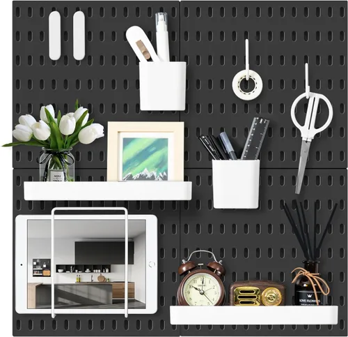 Vista 8 de VUSIGN Kit de organizador de pared combinado de tablero de clavijas, 4 piezas de tableros de clavijas y 17 accesorios modulares para colgar, kit