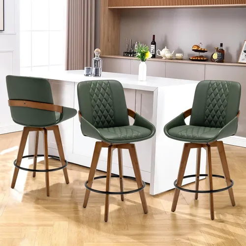 Vista 15 de AQG Counter Height Bar Stools, Mid Century Modern Bar Chairs Swivel with Back, Faux Leather Upholstered Barstools Walnut Wood Frame for Kitchen
