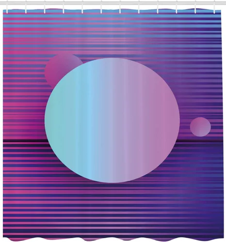 Vista 2 de Ambesonne Synthwave Shower Curtain, Abstract Contemporary Futuristic Art with Stripes and Galactic Rounds, Cloth Fabric Bathroom Decor Set with