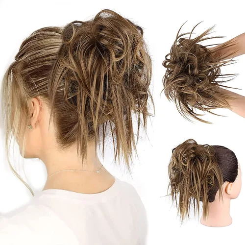 Vista 50 de HMD - Extensiones de cabello tipo chongo alborotado con rodelo despeinado, banda elástica de goma, extensiones de cabello sintético para mujer