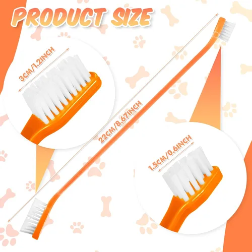 Vista 2 de Potchen 100 cepillos de dientes para perros, kit de cepillo de dientes de doble cabeza para mascotas, cerdas suaves, mango largo, doble cara