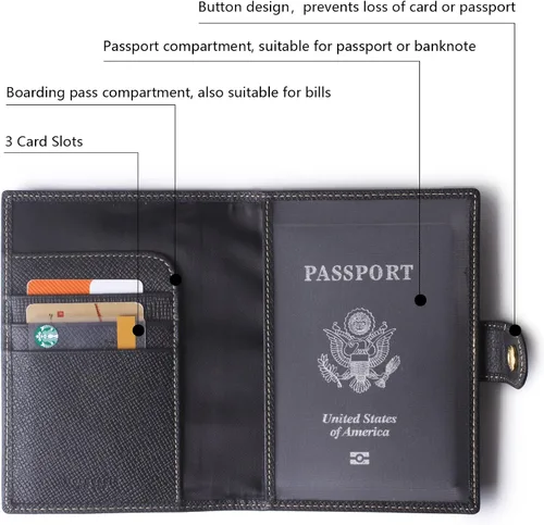 Vista 5 de Portapasaportes de cuero auténtico para pasaporte, con bloqueo Rfid - con compartimento para documentos de identificación