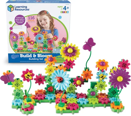 Learning Resources Gears Build & Bloom - Juego de construcción de flores, juguete de flores para niños, actividades STEM para niños de 3 a 5 años,