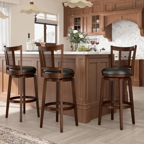 Vista 21 de ALPHA HOME Swivel Bar Stools with Backs, 26 Inch Bar Stools Set of 2, Wooden Bar Stools, 360 Degrees Bar Chairs with Solid Wood Legs & Wrap-Around