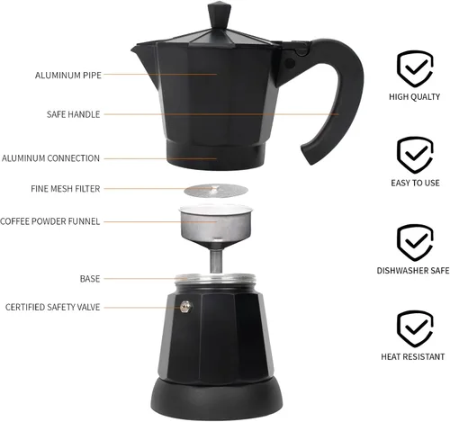 Vista 2 de LAOION Cafetera Espresso Maker, Máquina de Café Portátil de 6 Tazas, Cafeteras Eléctricas Modernas Portátiles de 300ml, Olla de Moka Eléctrica