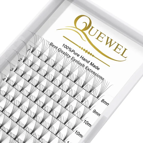 Vista 65 de QUEWEL Extensiones de pestañas listas para colocar, Extensiones de pestañas en abanico prefabricadas 3D de 0.07mm de grosor, rizado C, 10mm