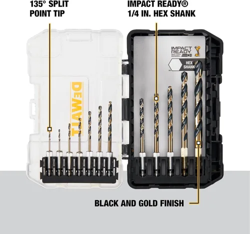 Vista 6 de DEWALT Juego de 12 brocas negras y doradas, acabado premium para metal, plástico y madera (DWAH1182)