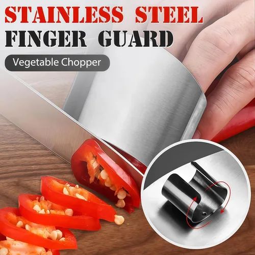 Vista 2 de Protector de dedos de acero inoxidable, ajuste universal, protector de dedos ajustable para cortar alimentos, herramienta de corte premium