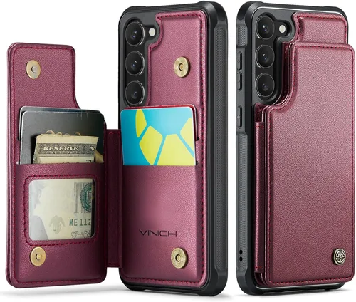 Vista 26 de Vinich Funda tipo cartera para Samsung Galaxy S23 con tarjetero, bloqueo RFID, ranuras de crédito, función atril, a prueba de golpes, para Galaxy
