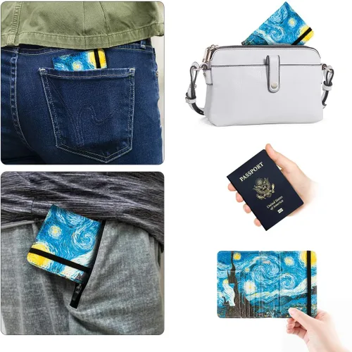 Vista 8 de Funda para pasaporte con bloqueo RFID de piel, organizador de documentos de viaje, Flores de albaricoque.), 201910301033D