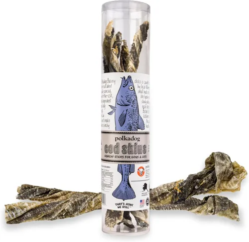 Polkadog Pieles de bacalao para perros (4.7 oz regular) – Un solo ingrediente, piel de pescado capturado en la naturaleza golosinas para perros para