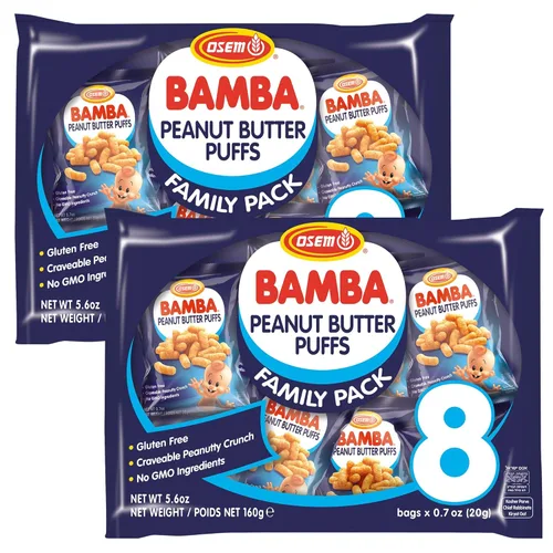 Osem Bamba Peanut Snacks para toda la familia – Puffs de maní natural 2 paquetes familiares (paquete de 16 bolsas de 0.7 onzas) – Bocadillos de