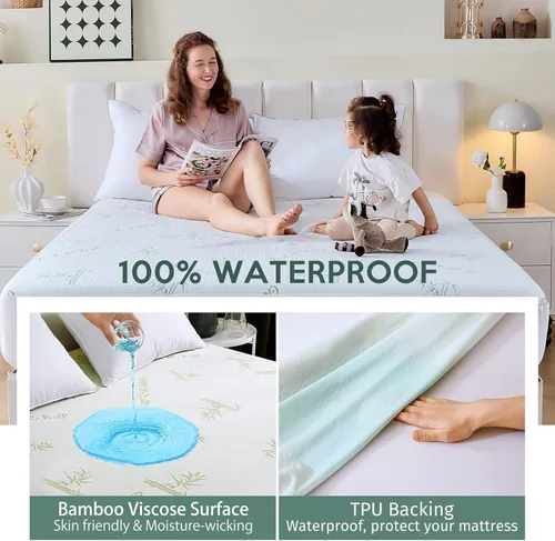 Vista 2 de MUXHOMO Protector de colchón individual impermeable, funda de colchón tamaño individual, funda de colchón refrescante y transpirable, bolsillo