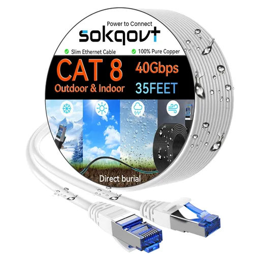 Vista 7 de Sokqovt Cable Ethernet Cat 8 delgado de 15 pies para exteriores e interiores, cable de Internet Cat8 de cobre puro para entierro directo e