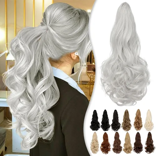 Vista 14 de Extensión de cola de caballo de 18 pulgadas, extensiones de cola de caballo sintéticas de aspecto natural, extensiones de cabello para mujer, rubio