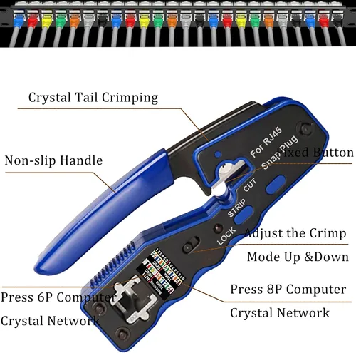 Vista 3 de LEATBUY - Kit de herramientas de crimpado RJ45, CAT6 CAT5, conector de paso de 50 piezas, cubierta de 50 piezas, probador de cables de red, cortador