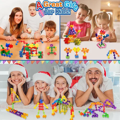 Vista 6 de Bloques de construcción para niños, juguetes STEM, 120 piezas de engranajes de plástico que se entrelazan y se doblan - Material seguro - Juguetes
