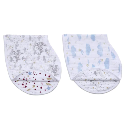 Vista 2 de aden + anais Babero de muselina 100% algodón Burpy – Babero de bebé de cierre de broches con paño de baba de 4 capas absorbente de uso múltiple