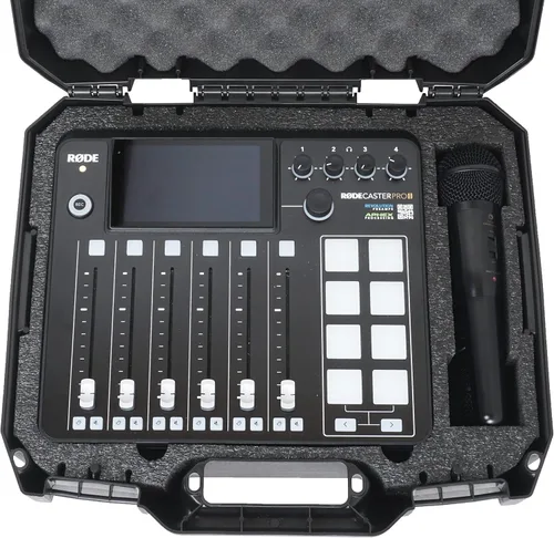 Vista 5 de Case Club Estuche rígido de transporte, se adapta a micrófonos y cables inalámbricos RODECaster Pro 2, 2 - Funda con cerradura con espuma precortada