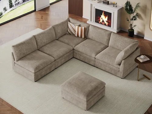 Vista 36 de VANOMi Sofá modular modular en forma de L de 98 pulgadas con otomana Beige