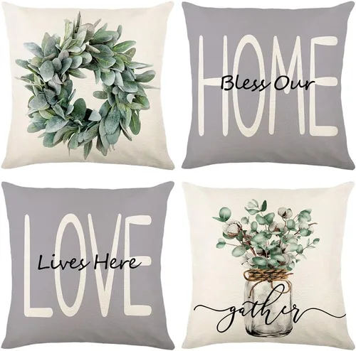 wyooxoo Fundas de Almohadas Decorativas 20x20 Juego de 4 Fundas de Almohadas Estilo Granja Grises Fundas de Cojines Fundas Decorativas para Sofá