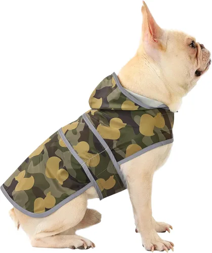 Vista 53 de Chubasqueros para perros pequeños, cachorros, chaqueta impermeable con capucha con tiras reflectantes, agujero para correa y poncho de ajuste