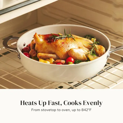 Vista 2 de Redchef Sartén Salteadora de Cerámica con Tapa, Sartén Profunda Antiadherente para Freír, Cocinera Jumbo de 5QT con Mango Auxiliar y Tapa, Sartén