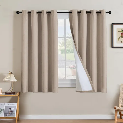 Vista 163 de H.VERSAILTEX Cortinas 100% opacas con aislamiento térmico, texturizadas, de lino, con bloqueo completo de calor y luz, para sala de estar y Negro